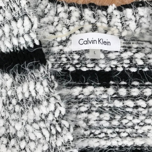 Calvin Klein fuzzy black white grey stripe sweater - Picture 4 of 4